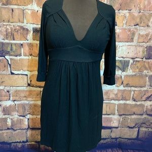 Stretchy fabric black long sleeve midi dress